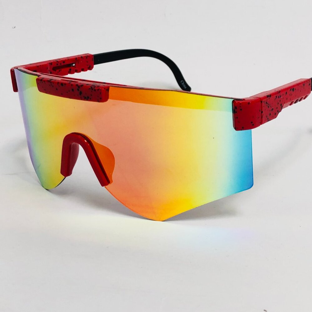 Sports Men Sunglasses Red Mirror Lens Large Frame Rimless Oversized Sking UV400